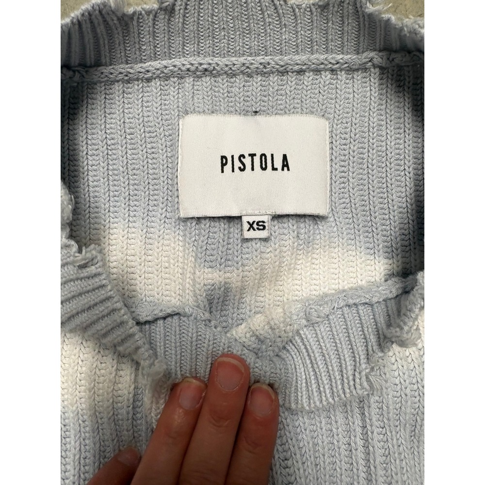 Pistola Light Blue White Tie Dye Distressed Ribbed Knit Cropped Sweater XS - Picture 2 of 3